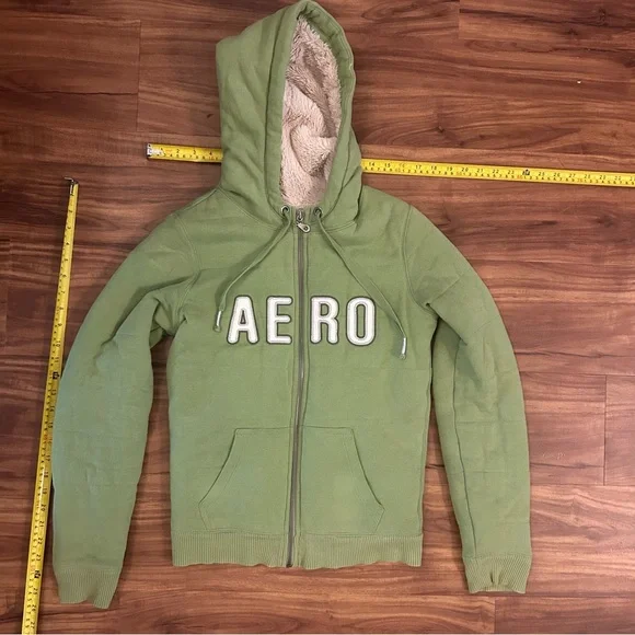 Aeropostale Green Sherpa fur lined Hoodie - Picture 3 of 5